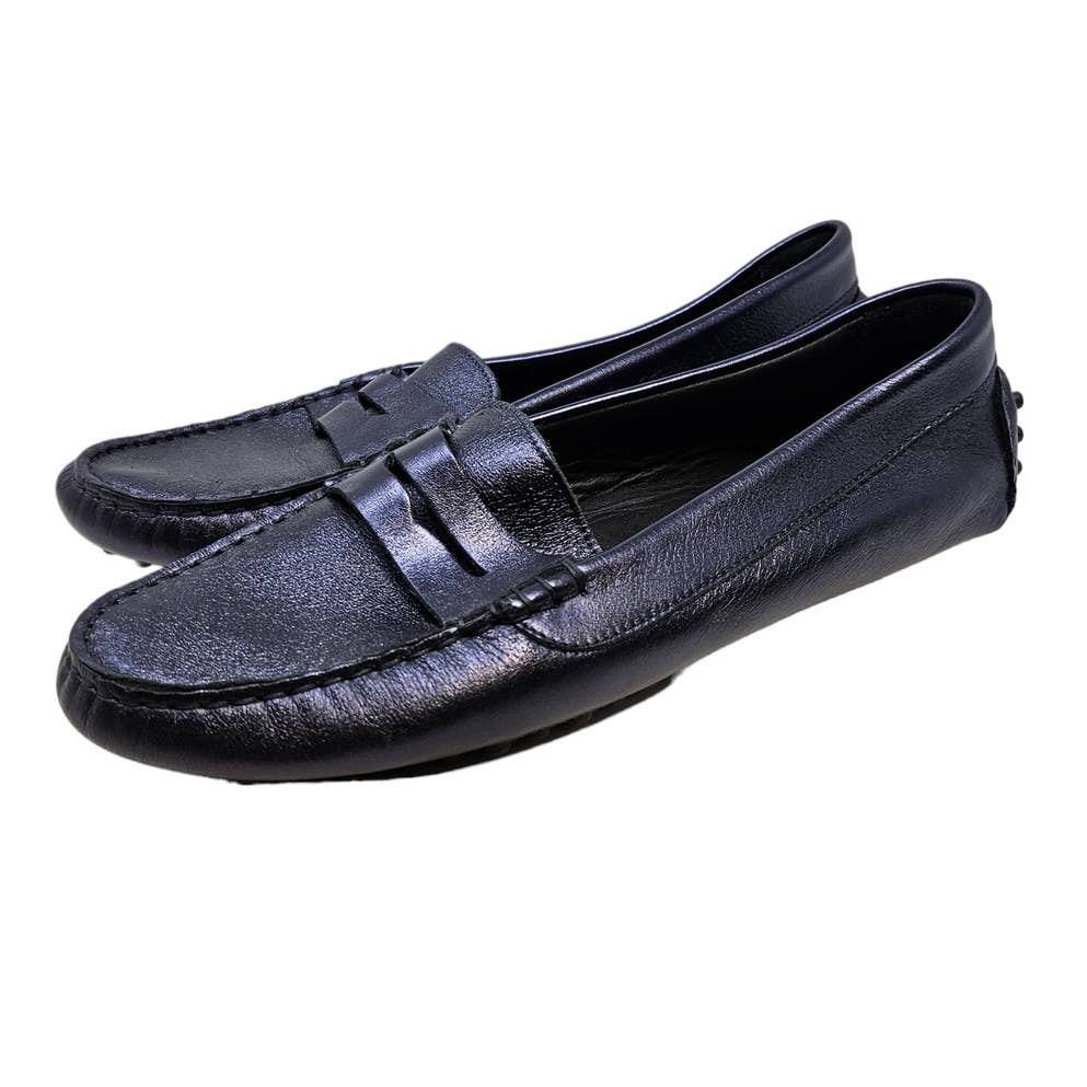 M.Gemi 40 Blue Leather Moccassin Penny Loafer Classic Metallic Sheen Career