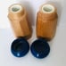 Ralph Lauren Italy Olive Wood Salt & Pepper Shakers Blue Enameled Lids S & P