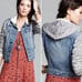 Free People Blue Hooded Distressed Denim Jean Jacket size XS