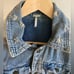 Free People Blue Hooded Distressed Denim Jean Jacket size XS