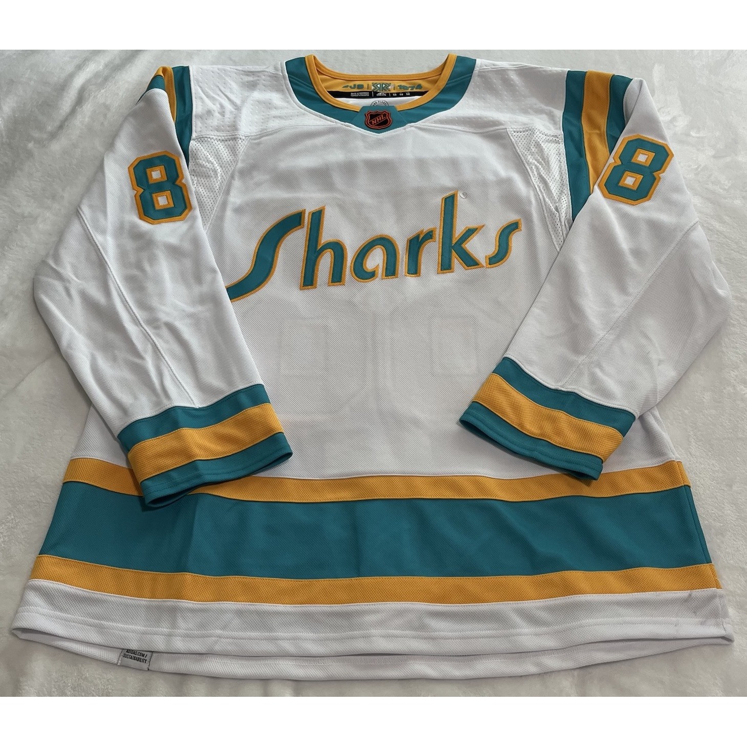 Brent Burns#88 San Jose Sharks NHL Adidas Reverse Retro 2.0 Jersey Size 52 White