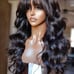 Human hair blend brown wig with bang.