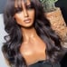 Human hair blend brown wig with bang.
