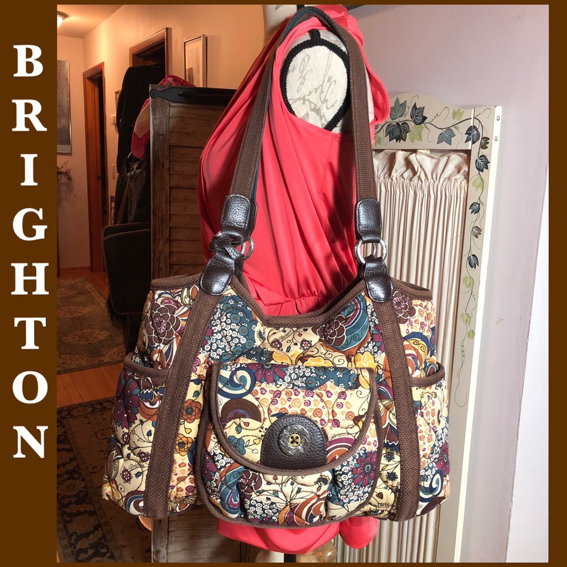 XL BRIGHTON TAN RICH PRINTED FABRIC HOBO