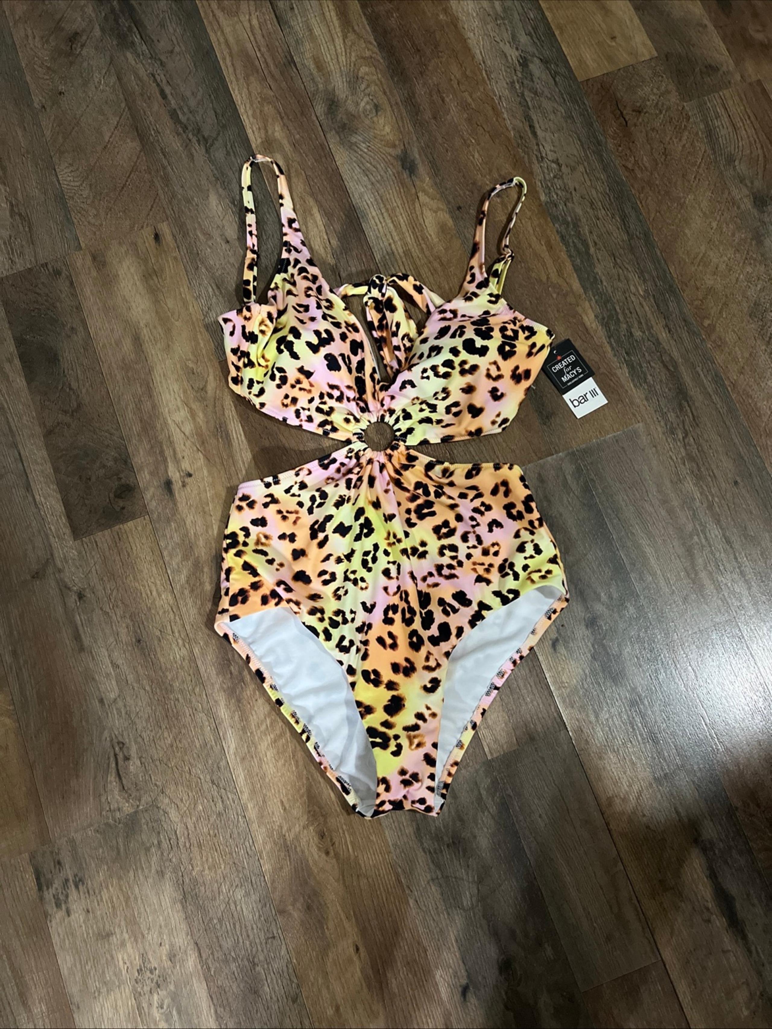 BAR III Cheetah Print Ring Monokini One-Piece Swimsuit, US L NWT
