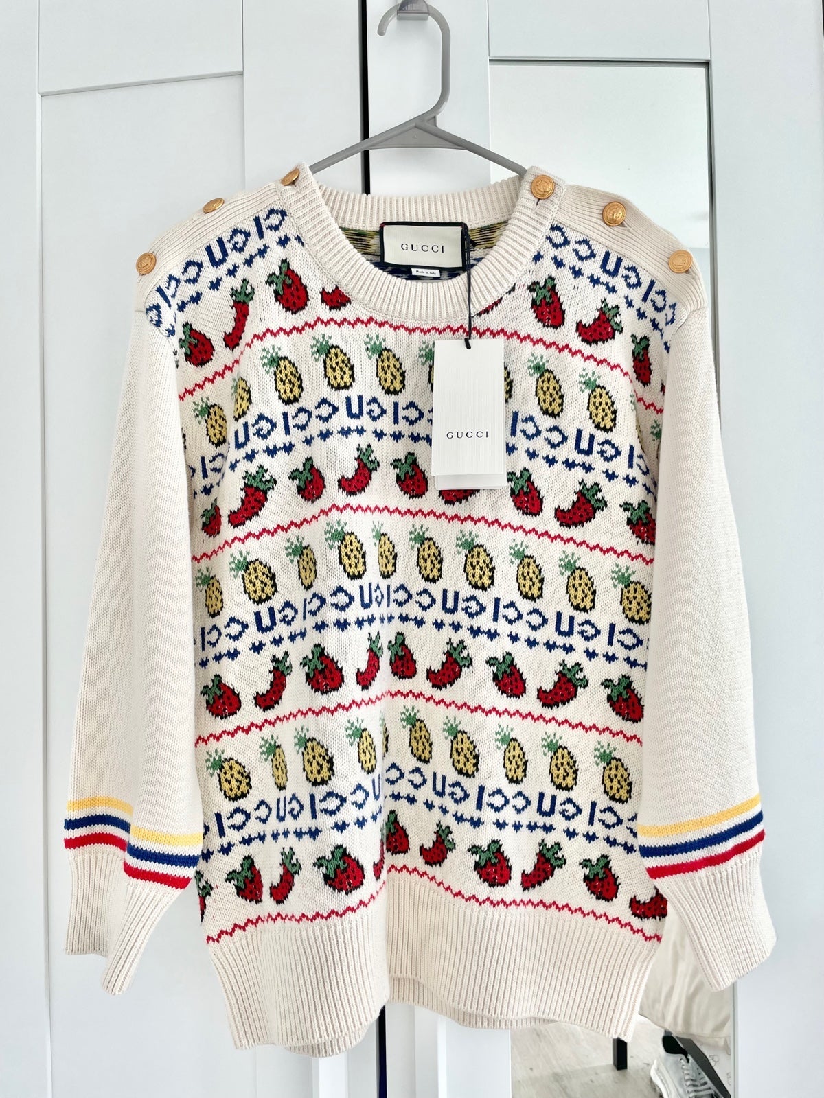 Gucci Ivory Jacquard Stitch Wool & Cotton Crewneck Sweater