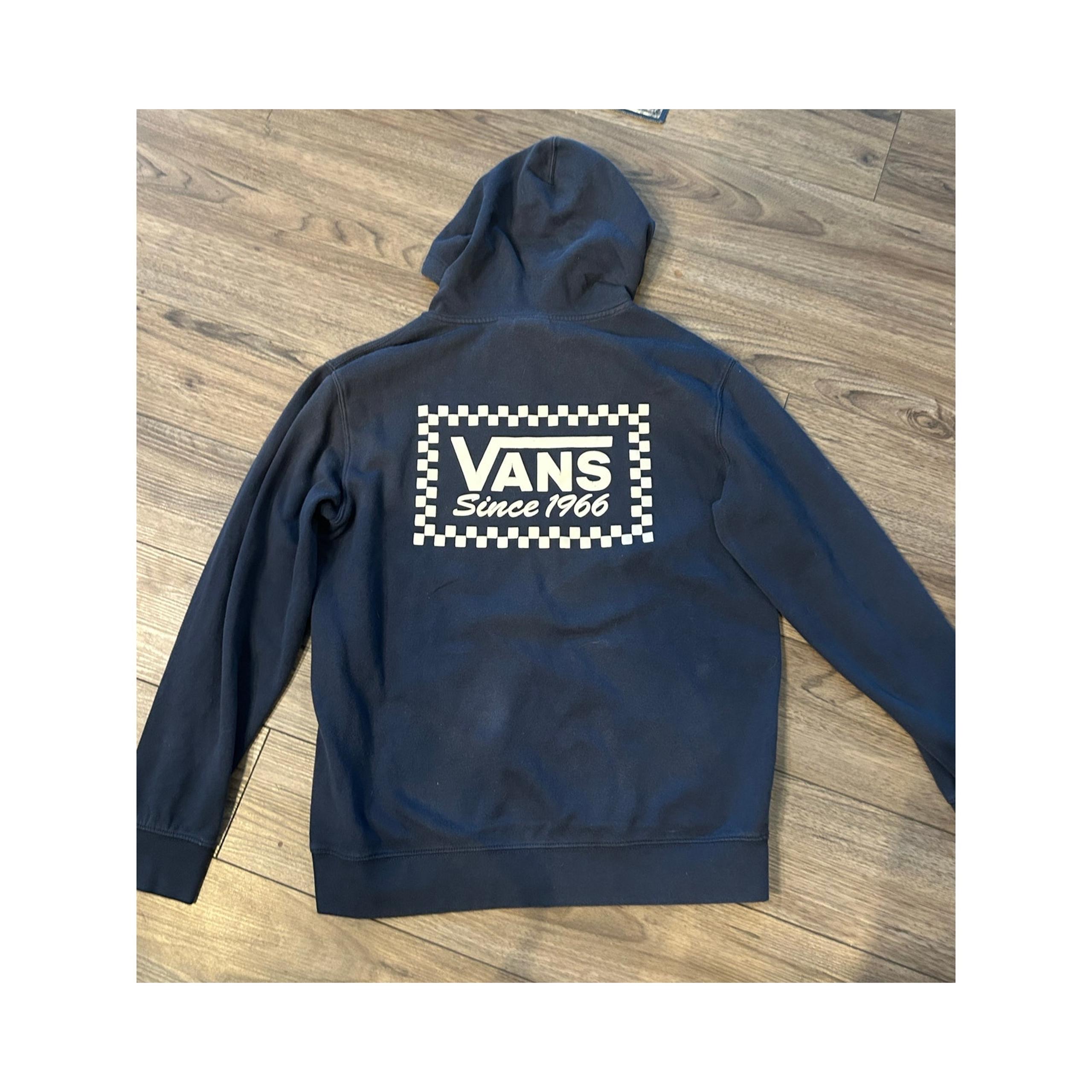 Vans Black Hoodie Sweatshirt Mens M Checkerboard Logo Pullover