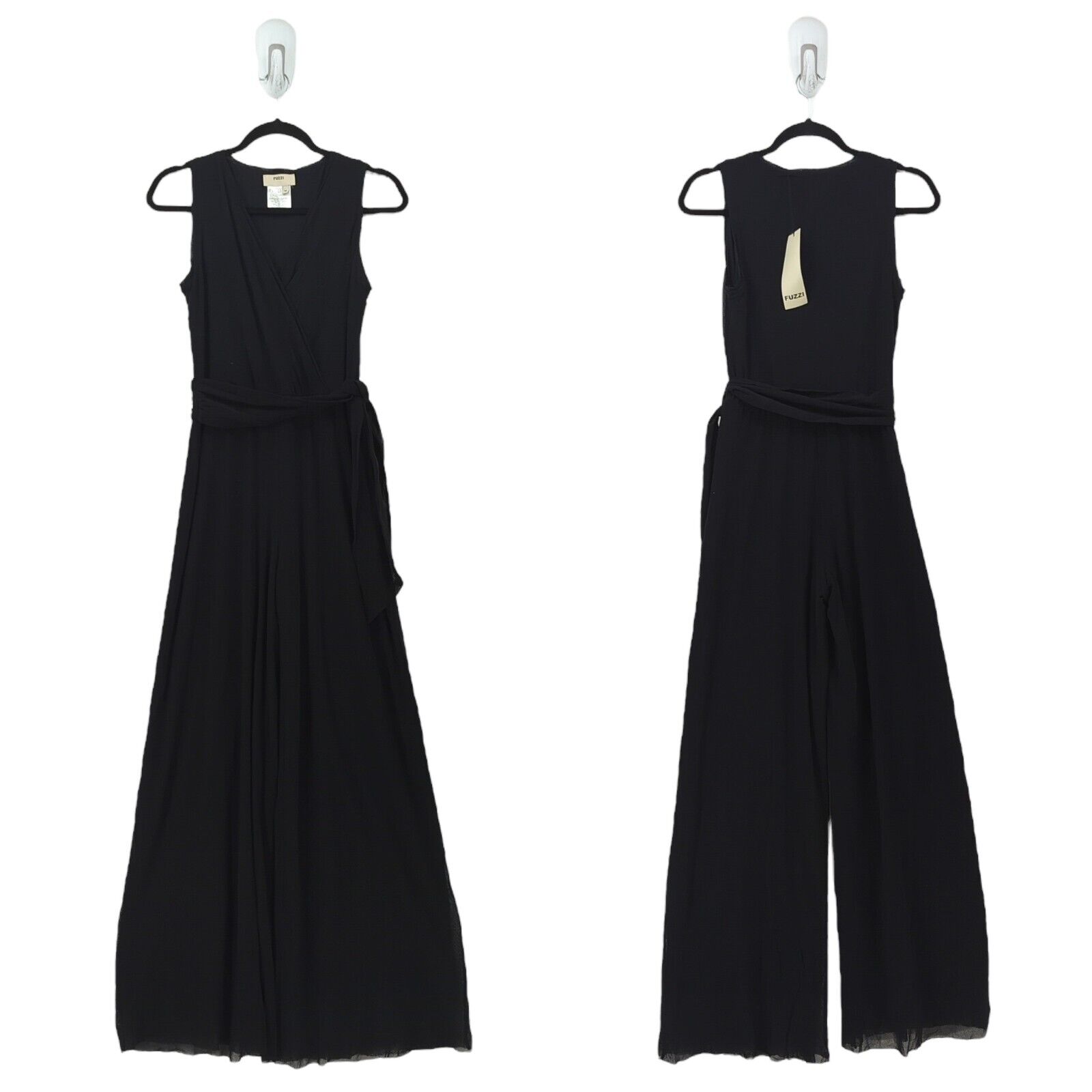 FUZZI Women M Jumpsuit Nero Black Sleeveless Wide Leg Wrinkle Resistant Mesh NEW