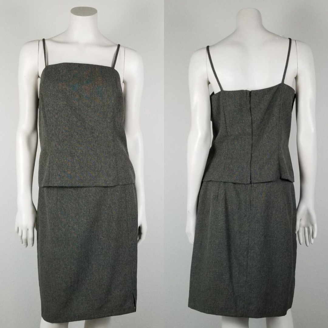 Vintage 90s Y2K Micro Houndstooth Brown Grey Tank Skirt Coord Set Sz 13/14 JRs