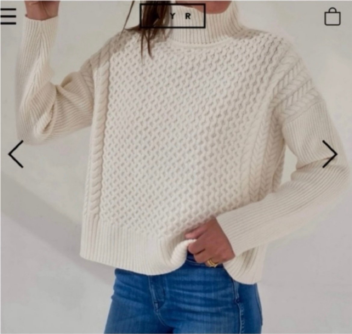 AYR Ivory Le Square Kable Knit Mock Neck Sweater Size Small 100% wool
