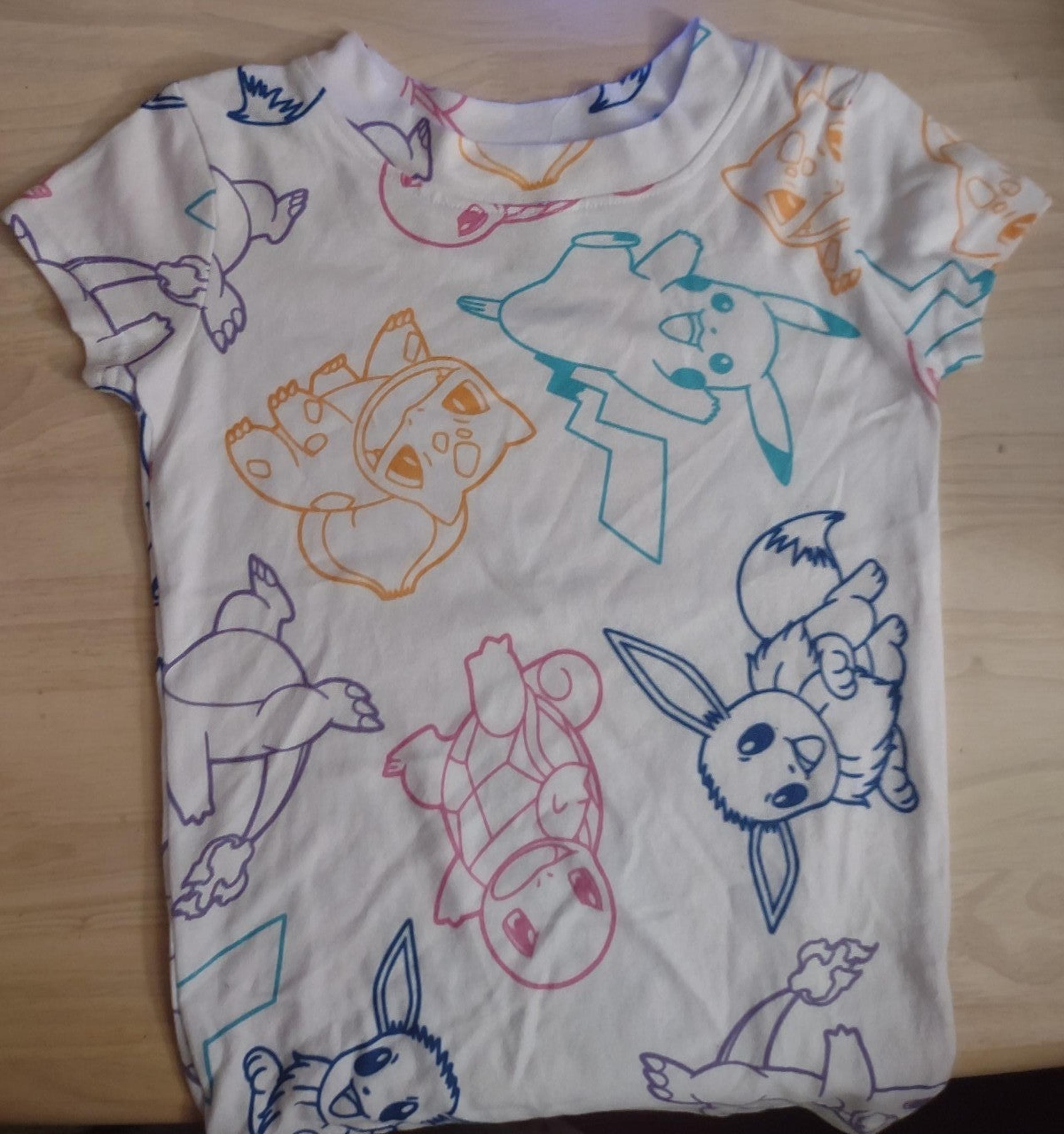 Pokemon Micro Fleece T Shirt Eevee Pikachu Color Print White