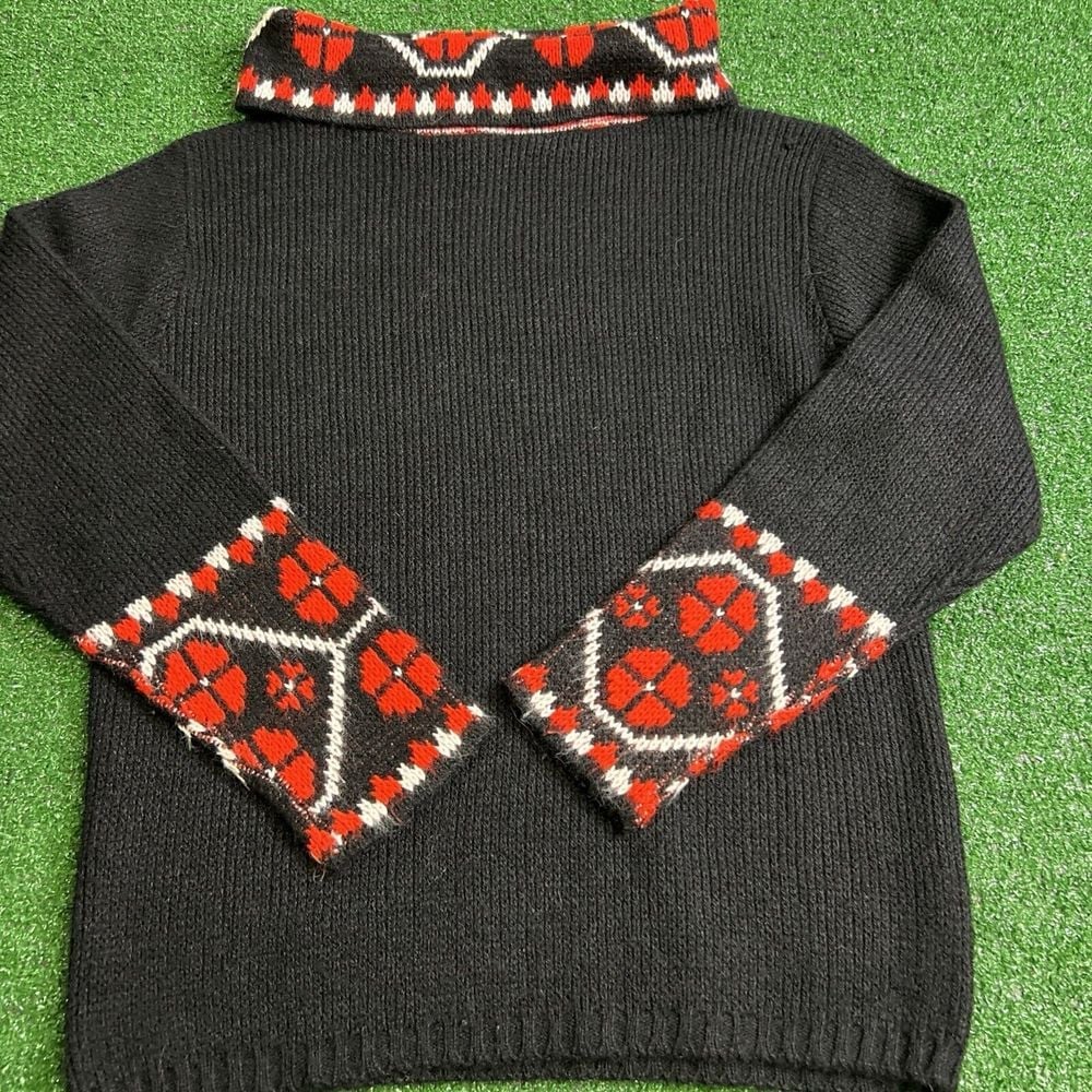 Vintage Sidney Gould Womens Black Red Designer Pullover Sweater Size 38/Med