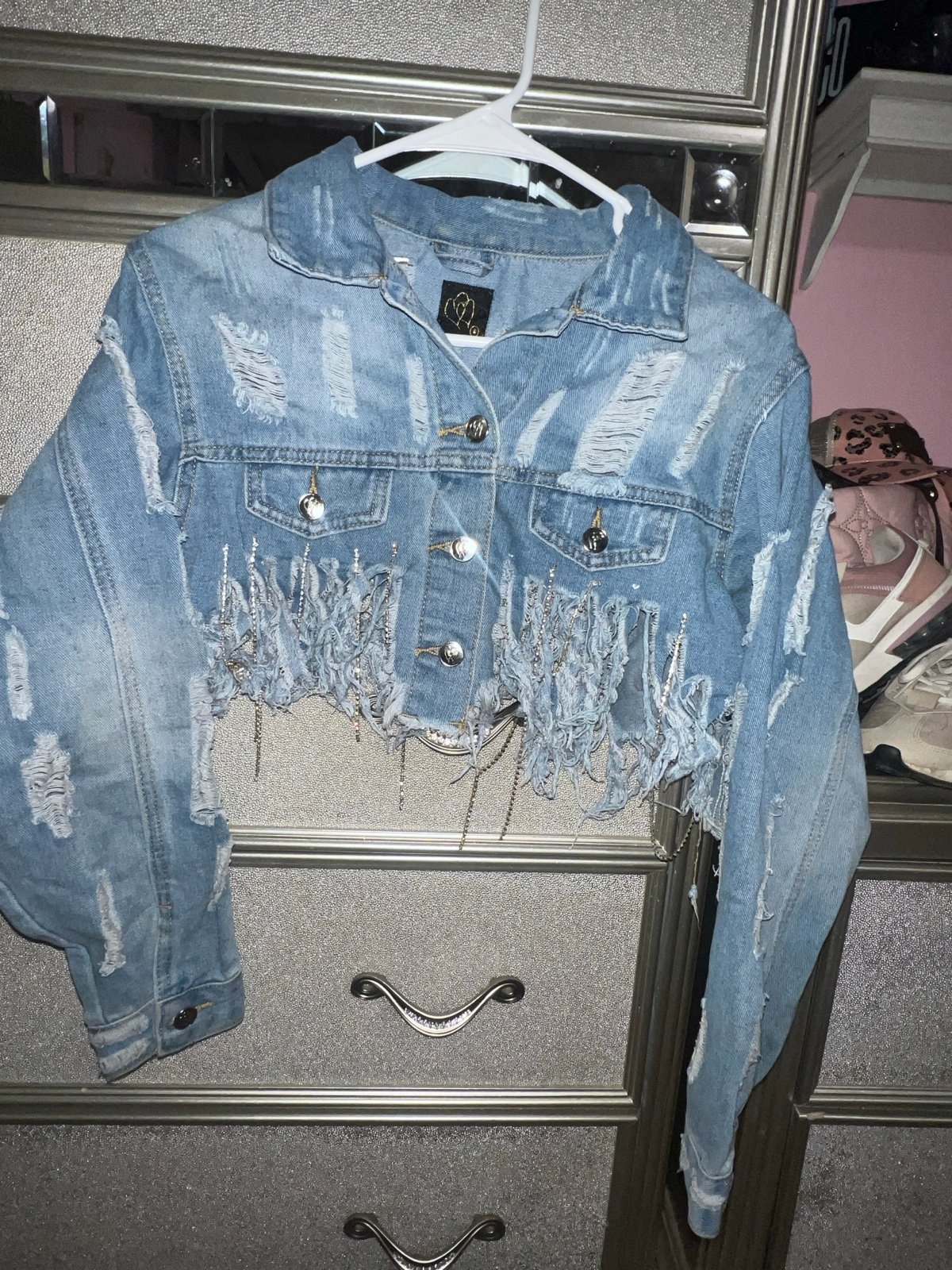 Fringe rhinestone denim jacket