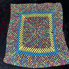 Handmade Lap Afghan Blanket Throw Crochet 40”x 40 Granny Square Neon Fiesta