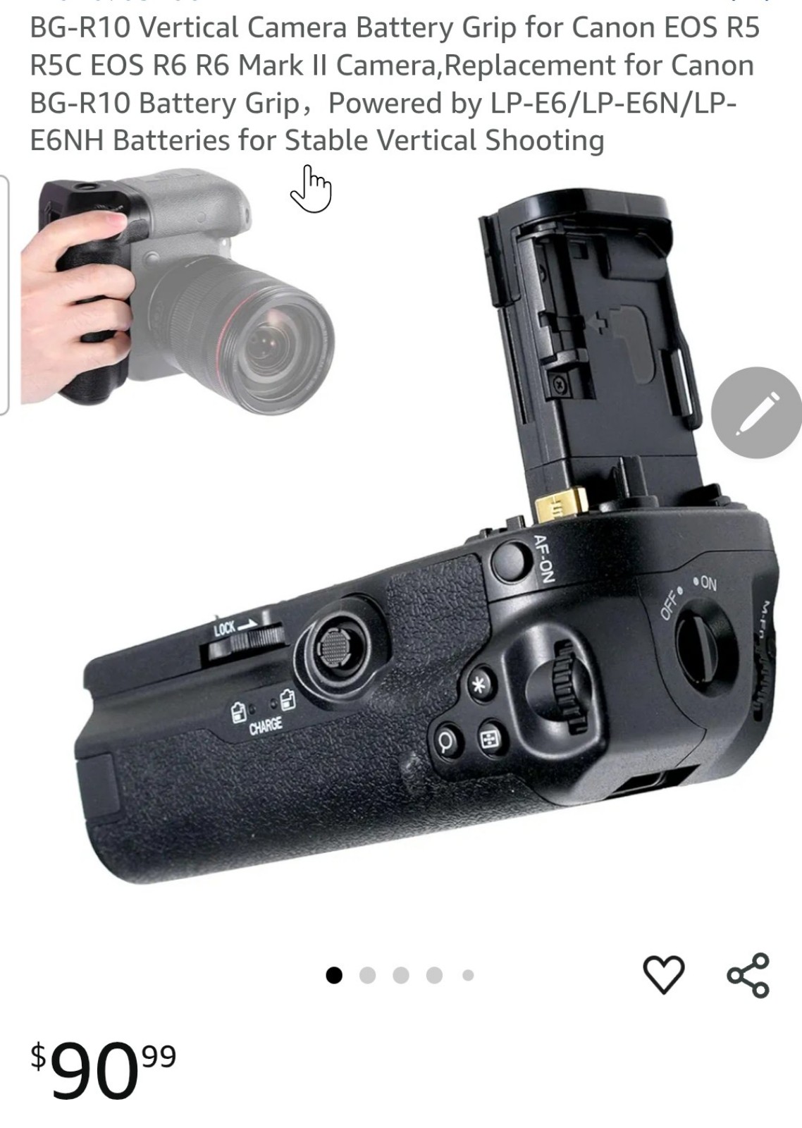 BG-R10 Vertical Camera Battery Grip Canon EOS R5 R5C EOS R6 R6 Mark II Camera