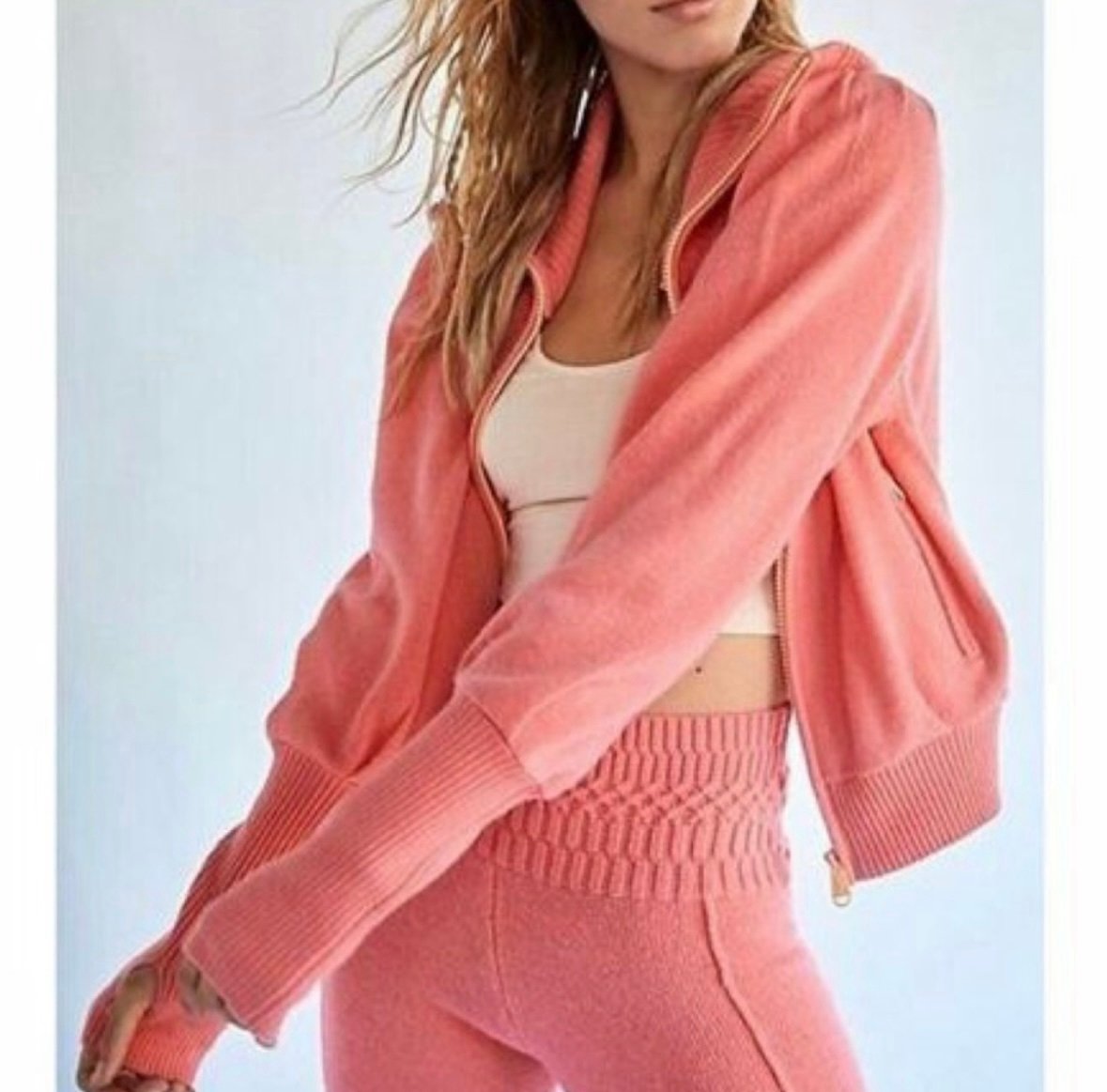 Free People FP Movement Pink Snow Angel Cashmere Full Zip Up Sweater size S EUC