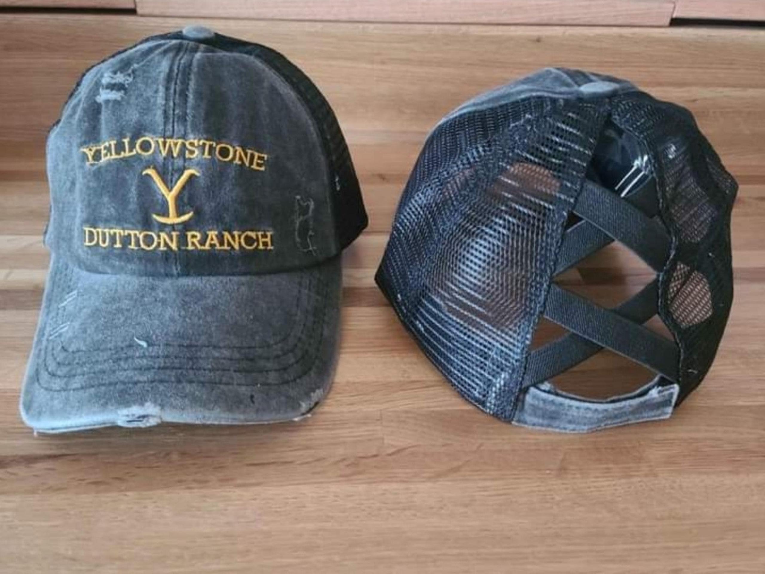 Distressed Embroidered Yellowstone Dutton Ranch Women's Criss Cross Ponytail Hat