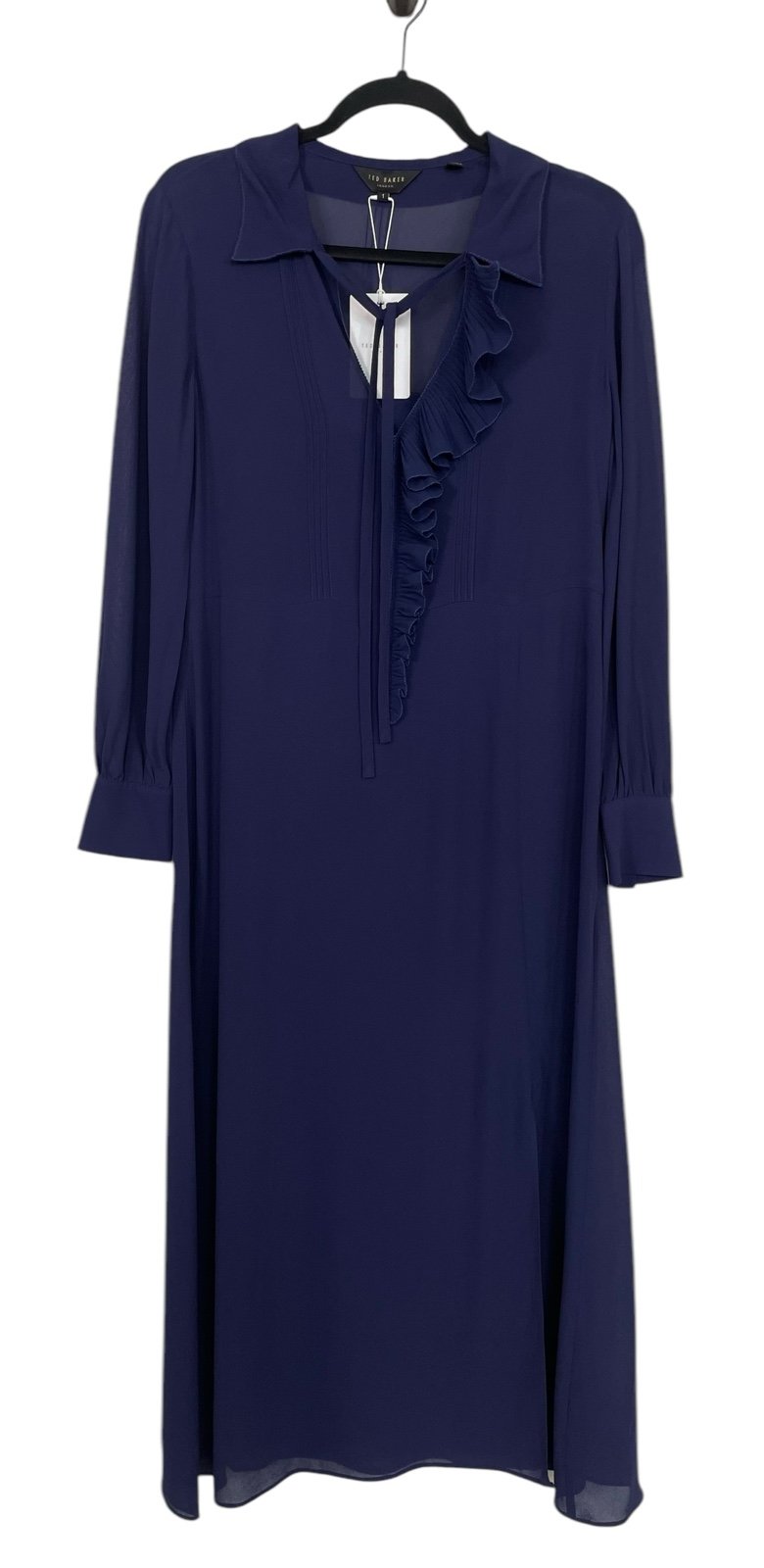 NWT Ted Baker Faithiy Asymmetric Ruffle Midi Dress Navy Special Occasion Sz 4