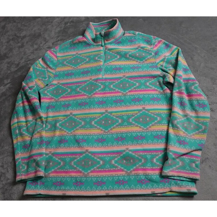 Chubbies Retro Aztec Sweater Women's Large Pastel Print Fleece 1/4 Zip Pullover