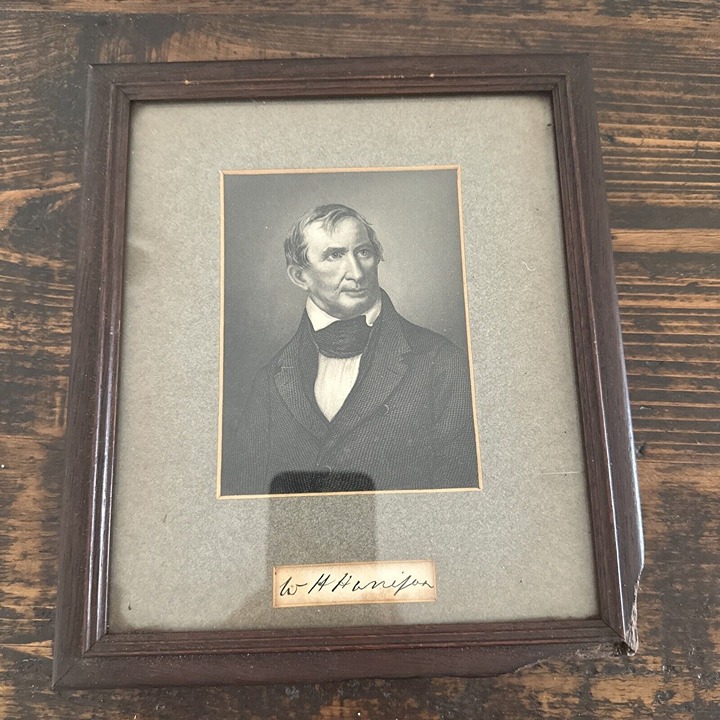 Vtg President William Henry Harrison Framed Portrait Replica Signature 8.5x10