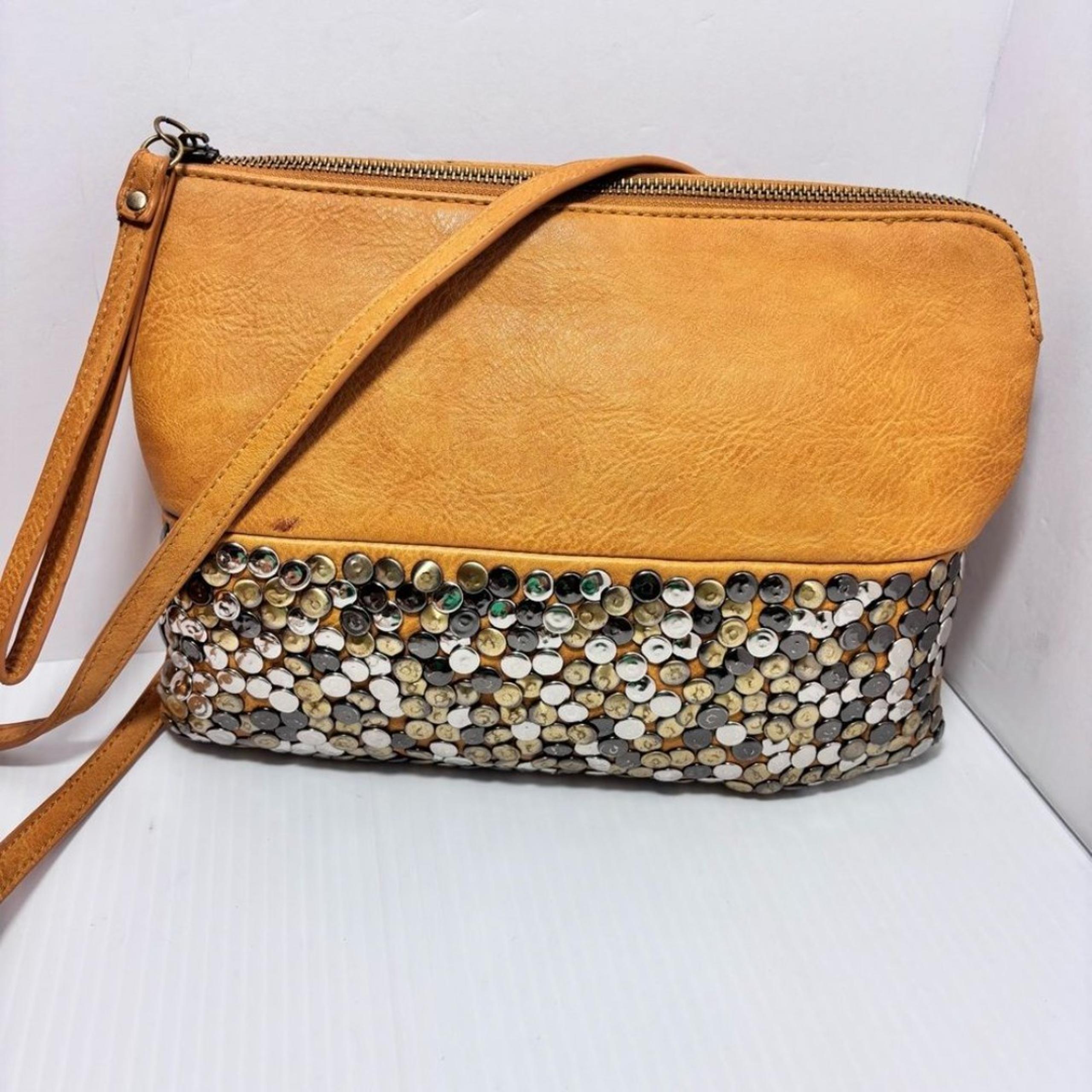 ANTIK KRAFT Honey Brown Metal Studed
Crossbody Wristlet Bag