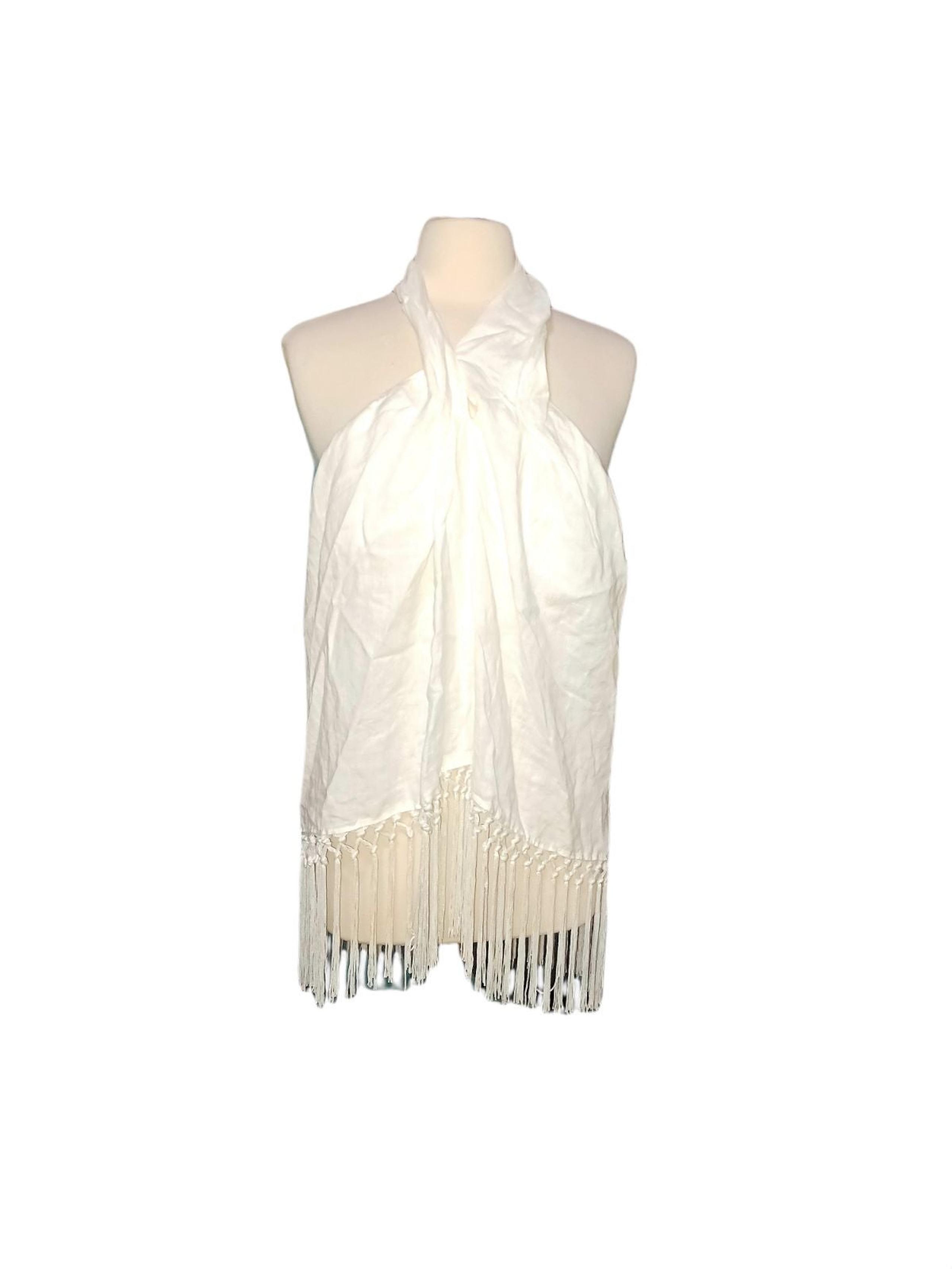 Zara XL Fringe Halter Top White Linen White Blouse. Dimensions pit-pit 20", shou