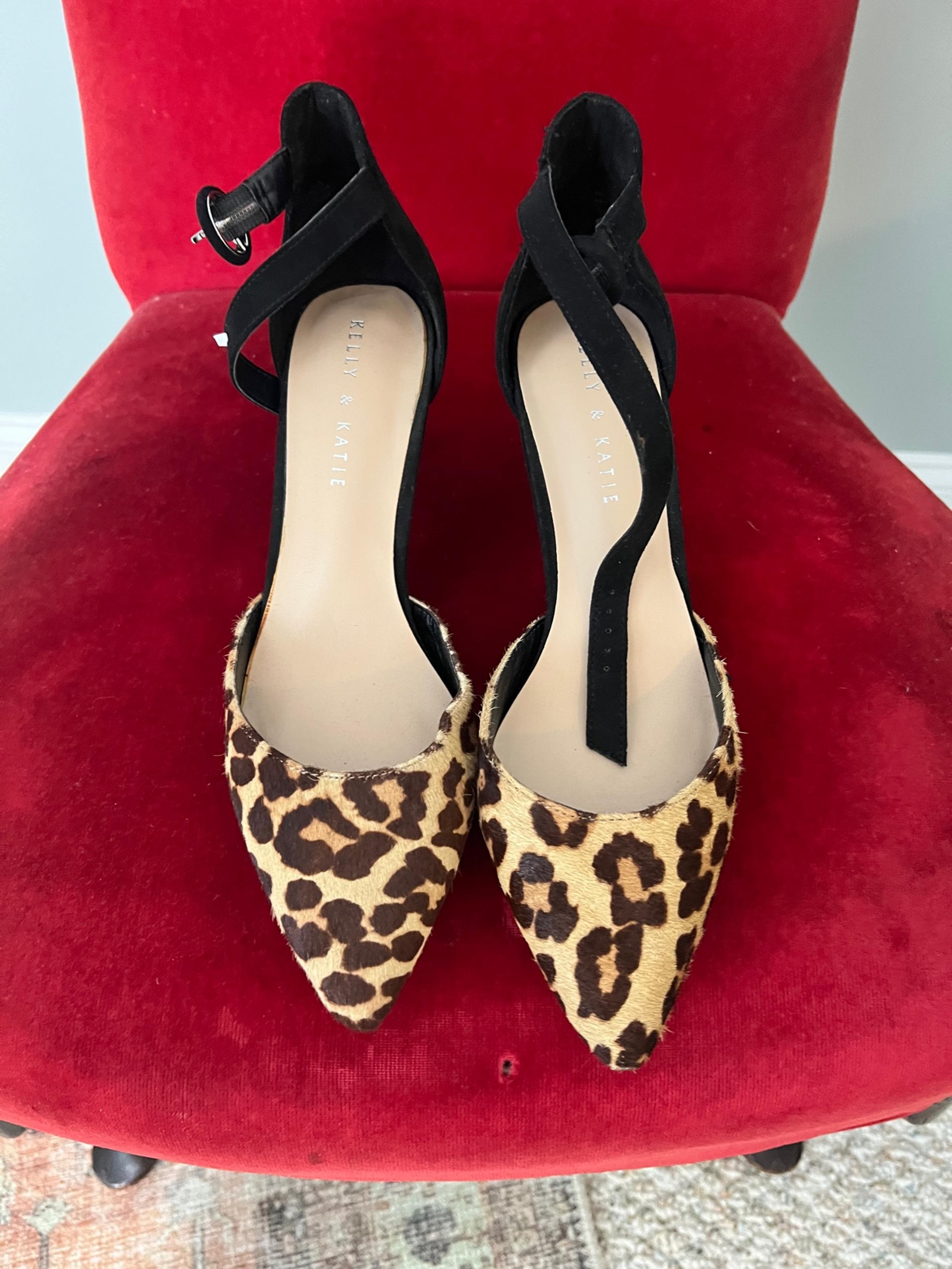 Kelly & Katie Black & Leopard Print Shoe High Heels Pumps Strap Heeled Shoes 9