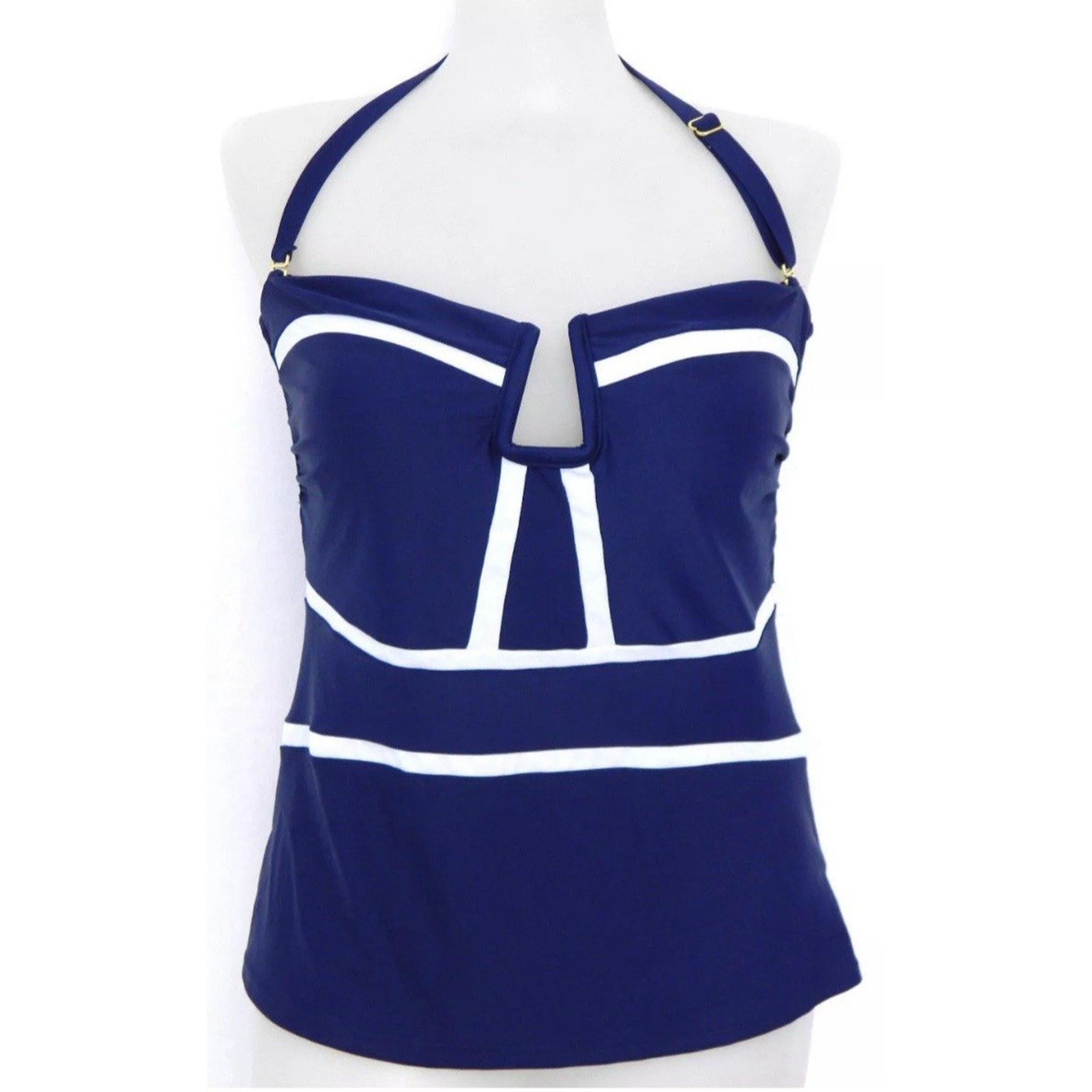 NWT Island Escape Swimsuit Tankini Top Size 6 Antigua Bandini Navy Resort Vacay
