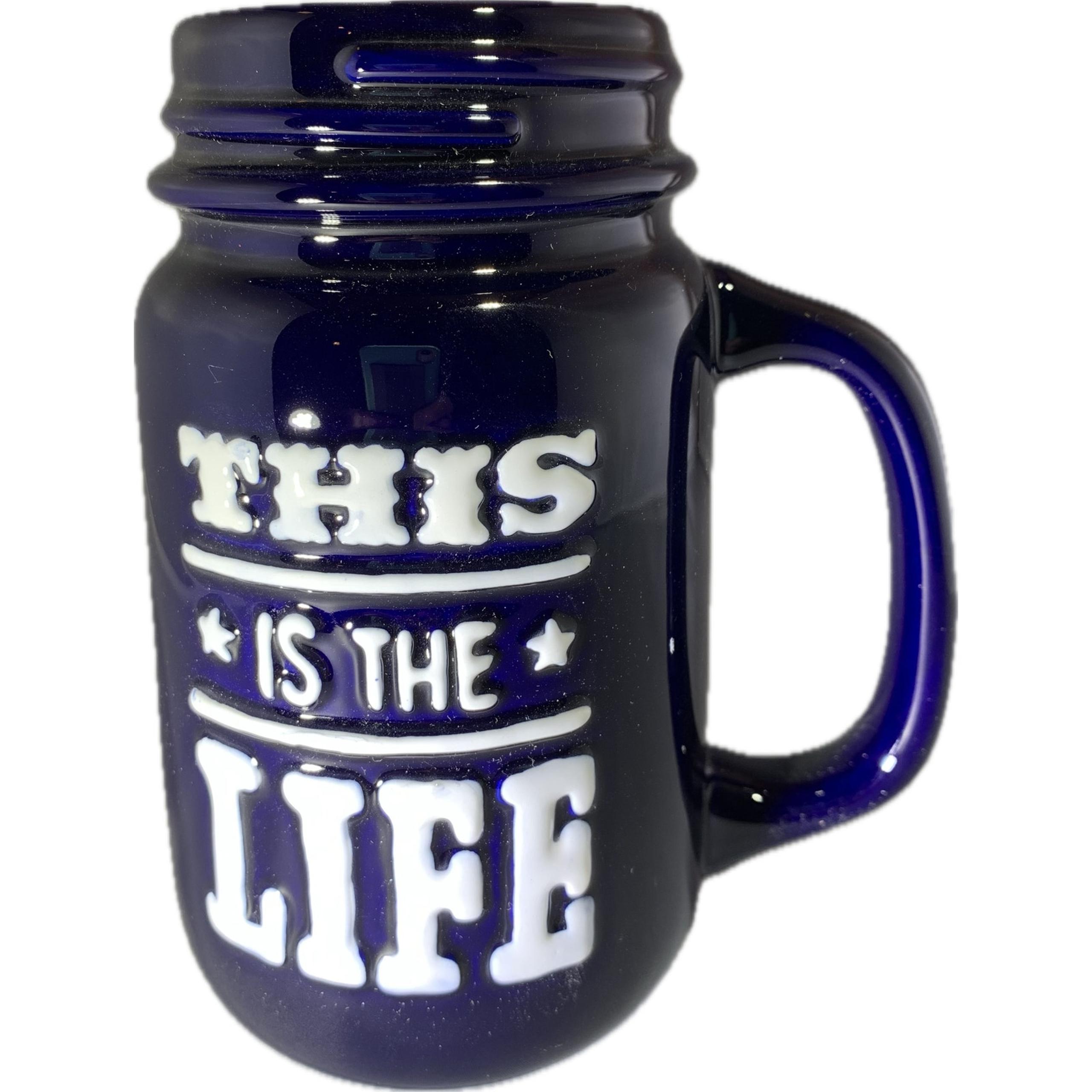 Hallmark This Is The Life Mug Blue Mason Jar Style Beer Mug with Handle New