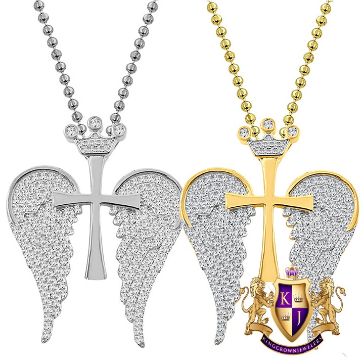 Genuine Silver Angel Wings Cross Charm Unisex Pendant Chain Neckless Set 1.35''