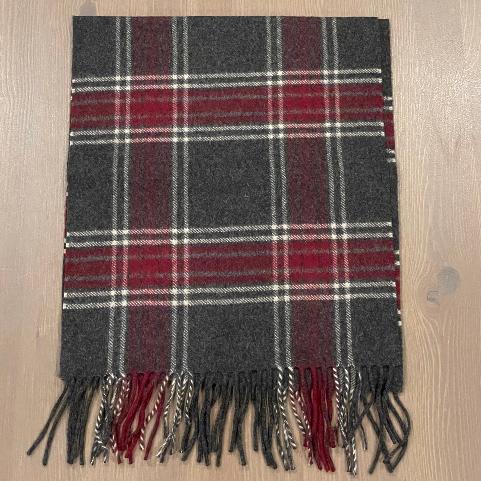 Jos. A. Bank 100% Cashmere Red & Gray Plaid Scarf