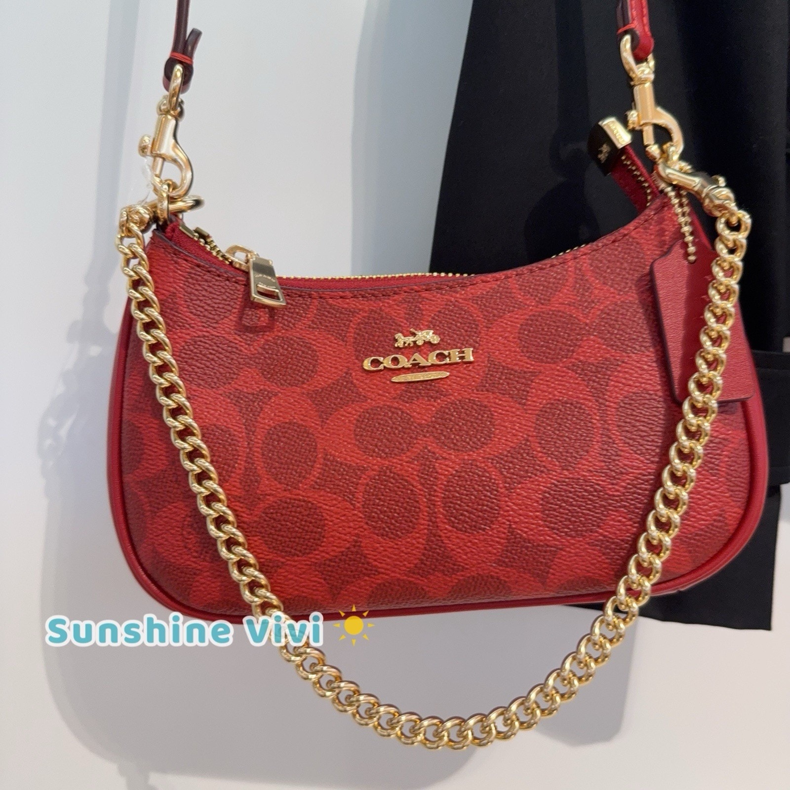 NWT Coach Teri Mini Crossbody Bag Signature Canvas CW323 Gold/Bold Red