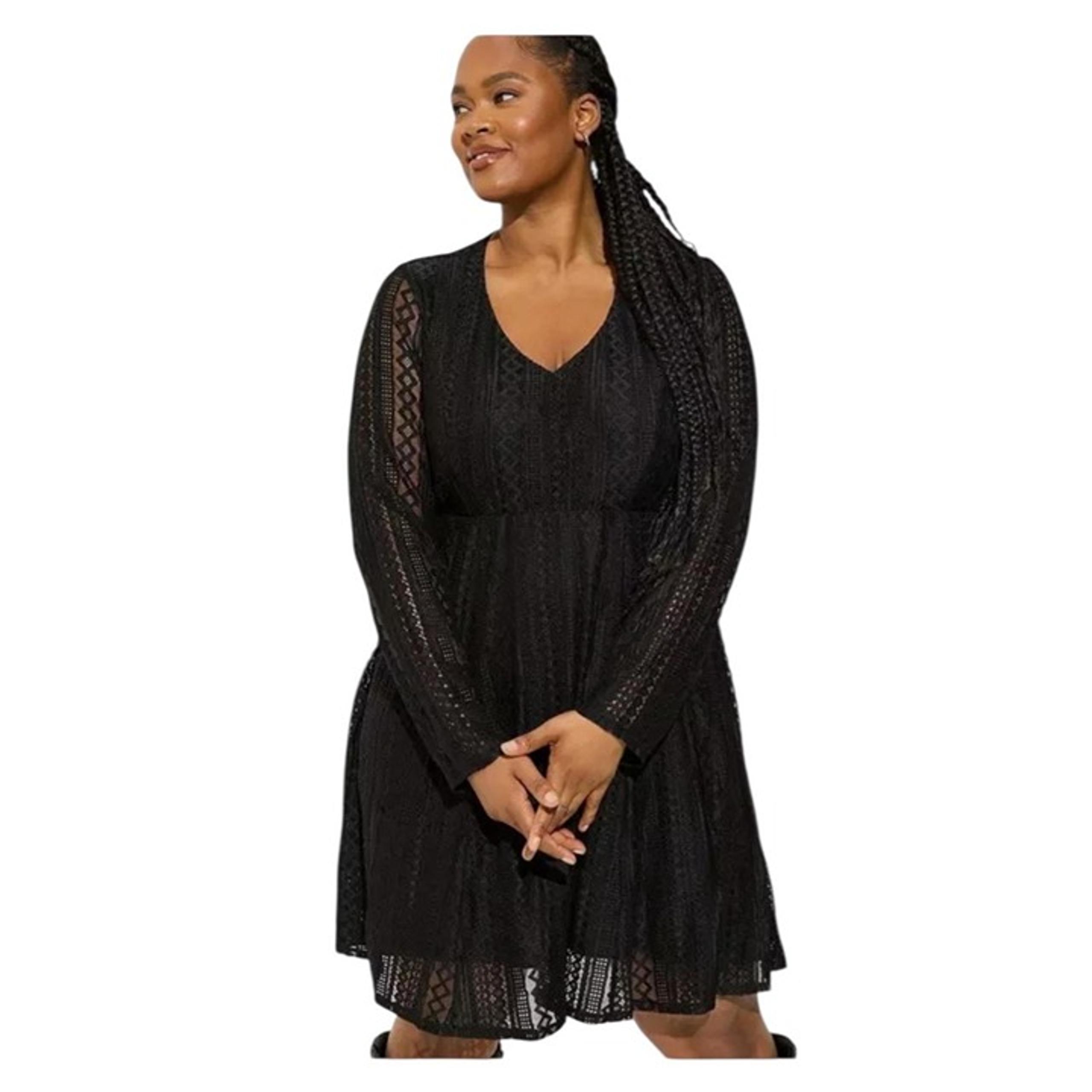 Torrid At The Knee Geo Lace VNeck Skater Dress Womens Plus Size 4X/26 Deep Black