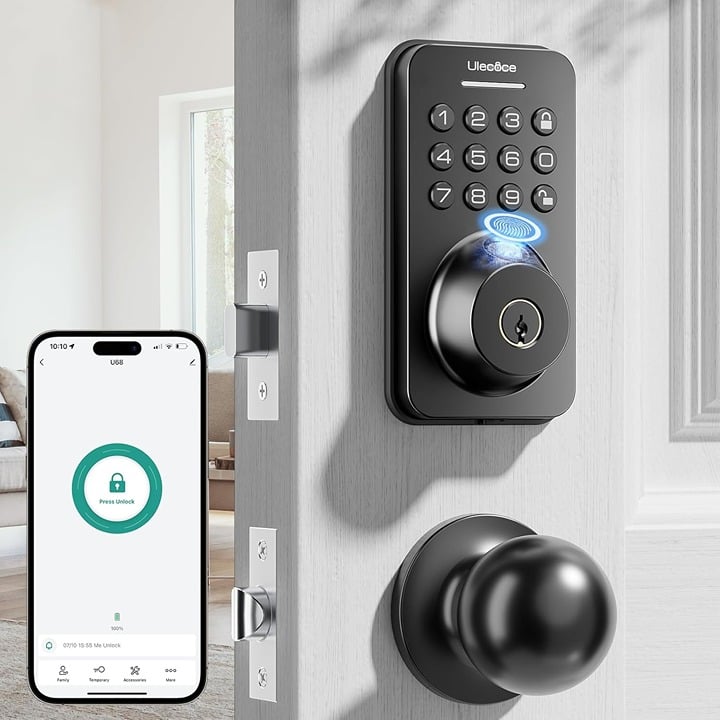 Fingerprint Door Lock Deadbolt with Handle Set,Keypad Door Lock App Control