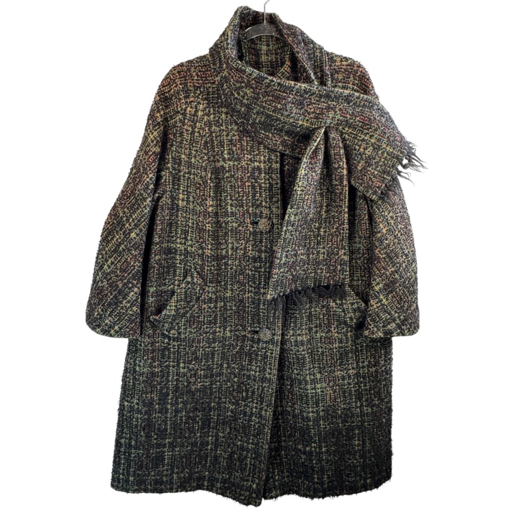Vtg Bromleigh NY Tweed Coat Scarf Colorful Wool Blend Medium Old Money