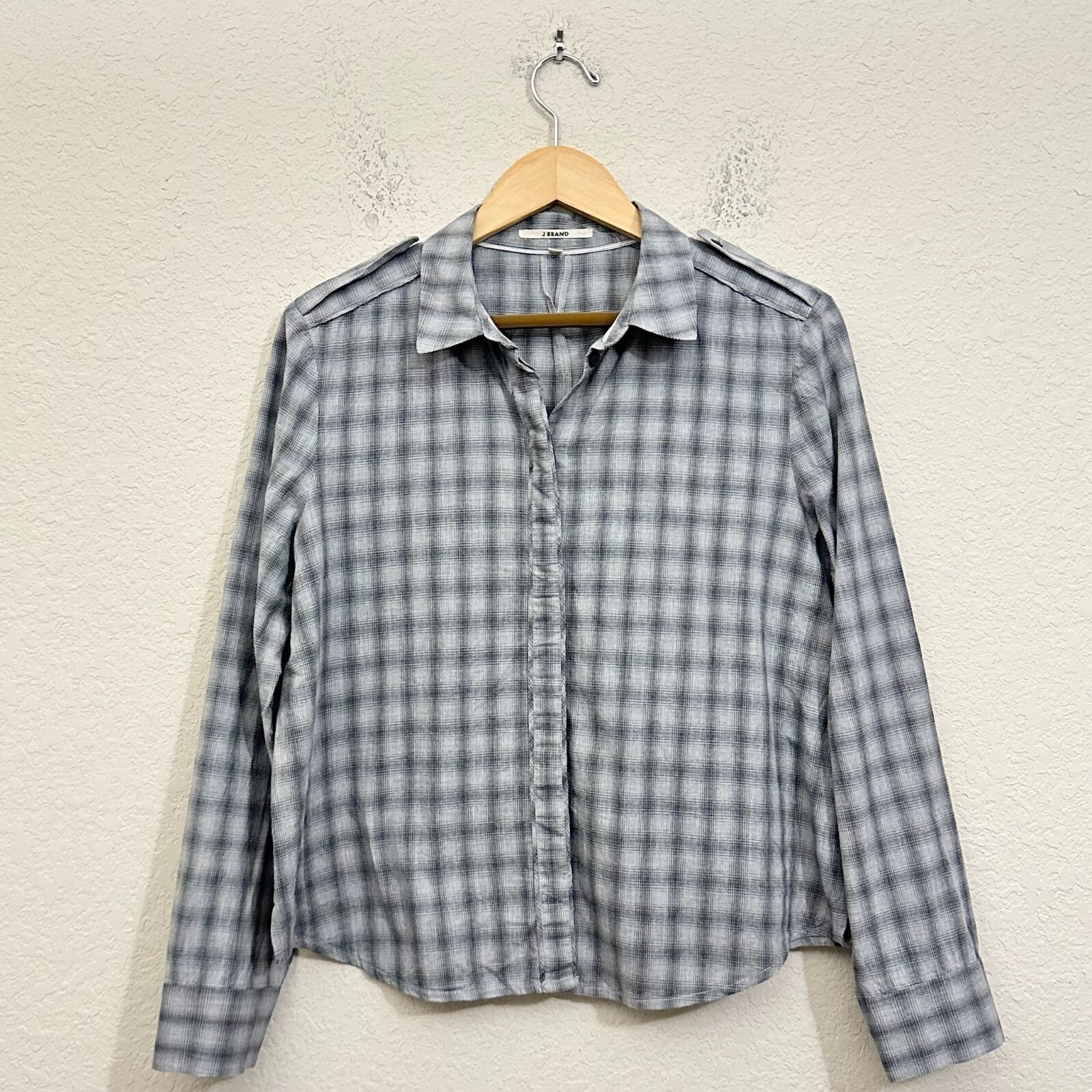 J BRAND Plaid Shirt Gray Button Up Long Sleeve Cotton Western 90s