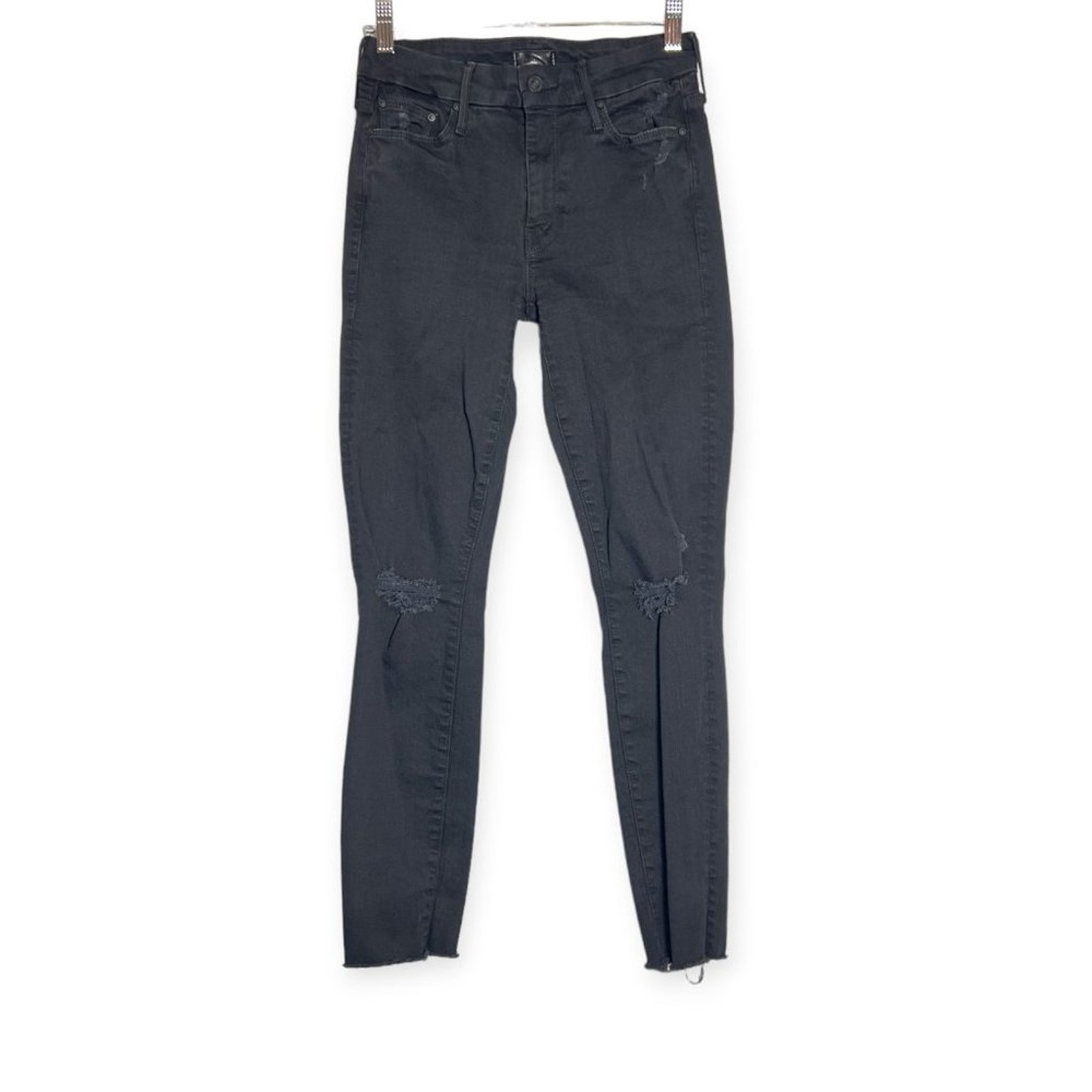 MOTHER Looker Ankle Fray Skinny Jeans SIZE 25 Guilty as Sin Black Denim