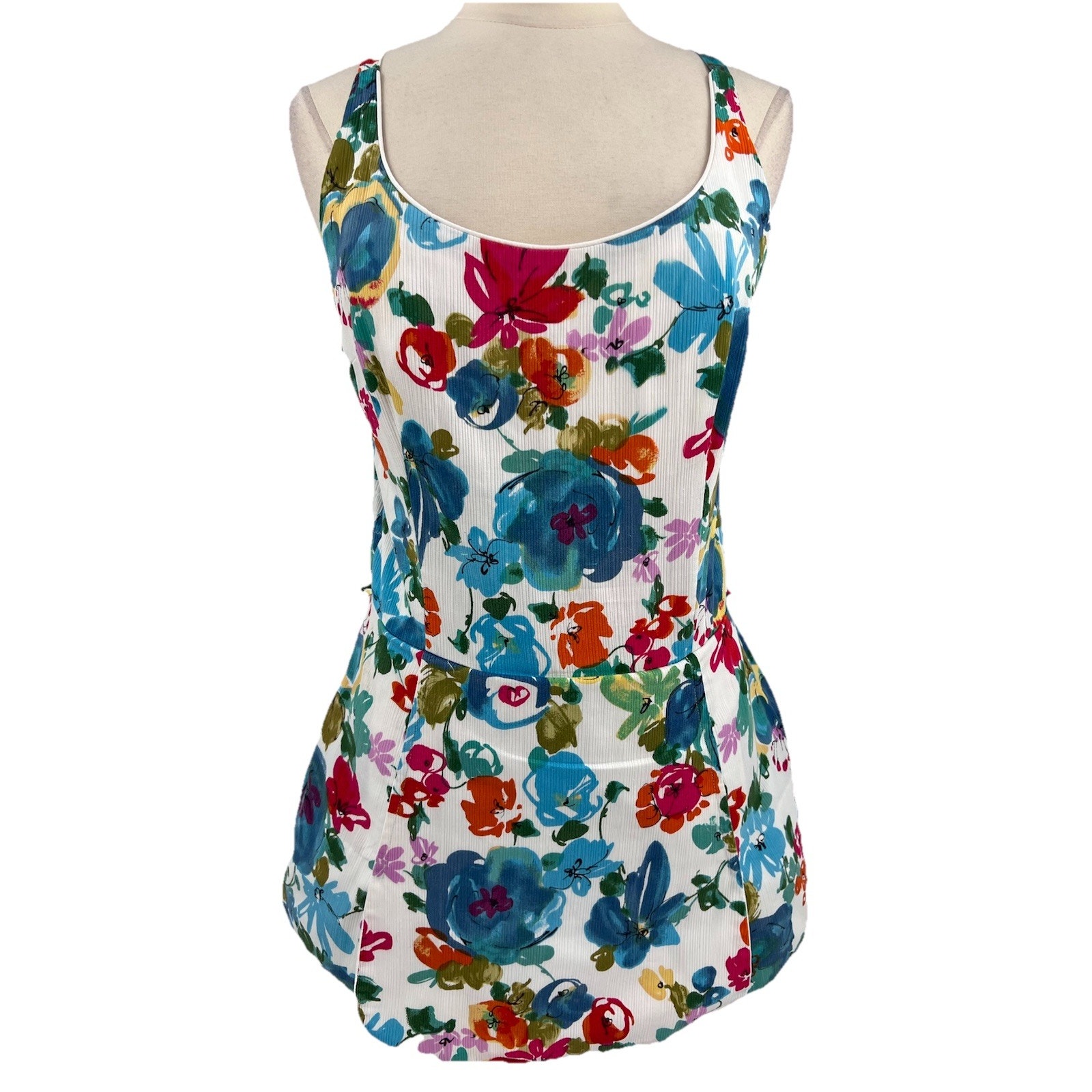Vtg 60s 1960s Peter Pan Sun Blazers Mod Pinup Bright Floral Playsuit Swimsuit 16