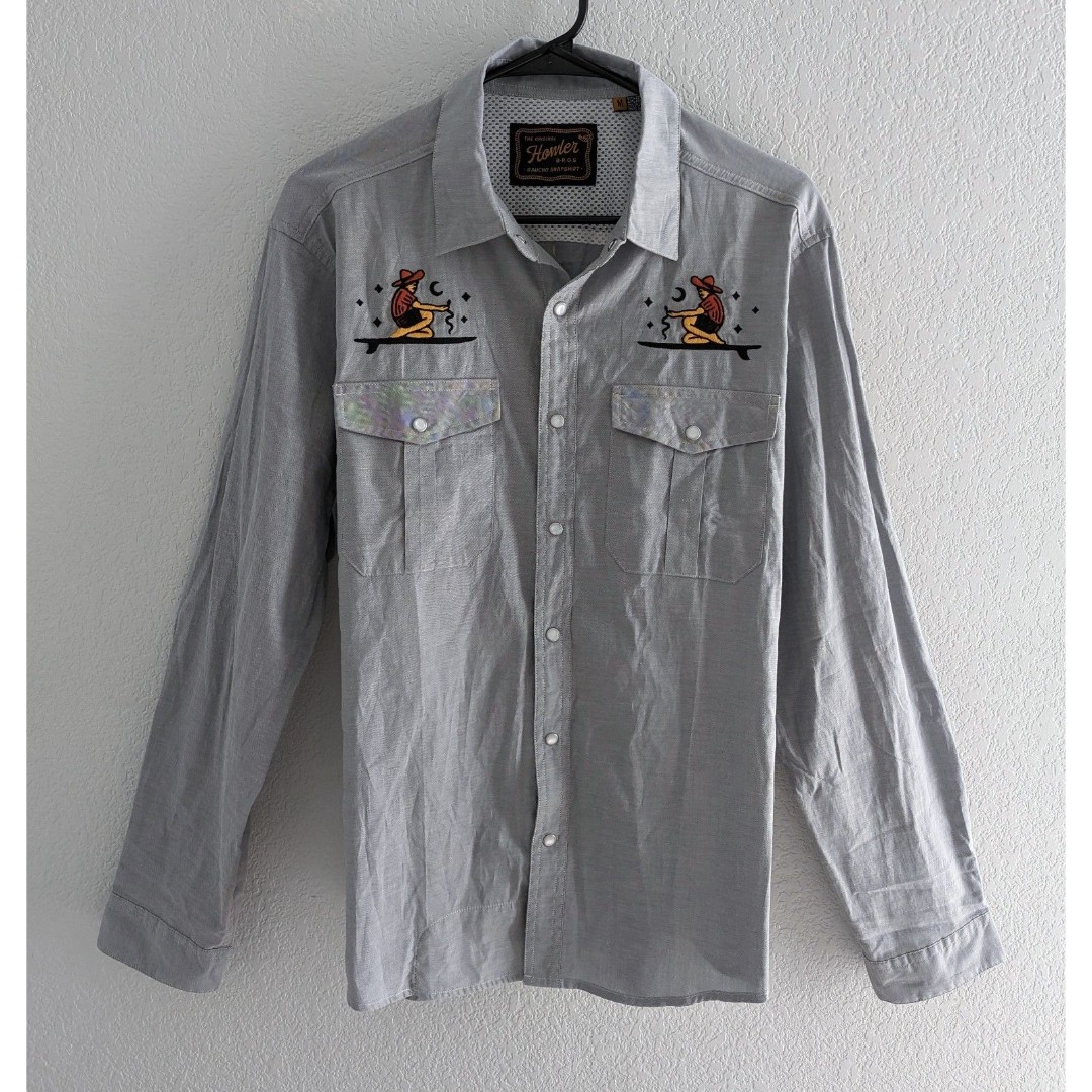 Howler Brothers Gaucho Snapshirt Mens Size Medium Ocean Offerings Grey Shirt NWT
