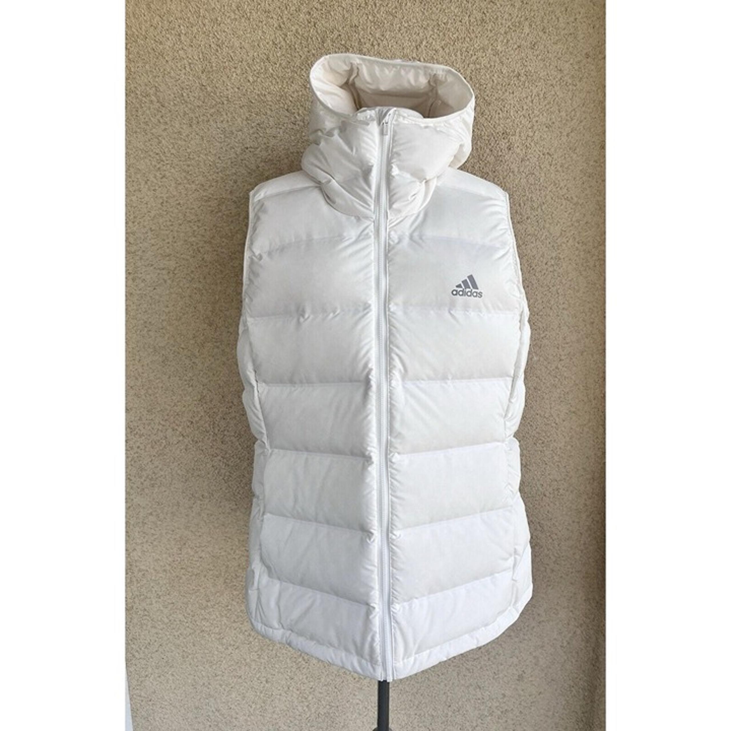 ADIDAS Original White Puffer Attached Hooded Vest Women's XL NEW side pockets