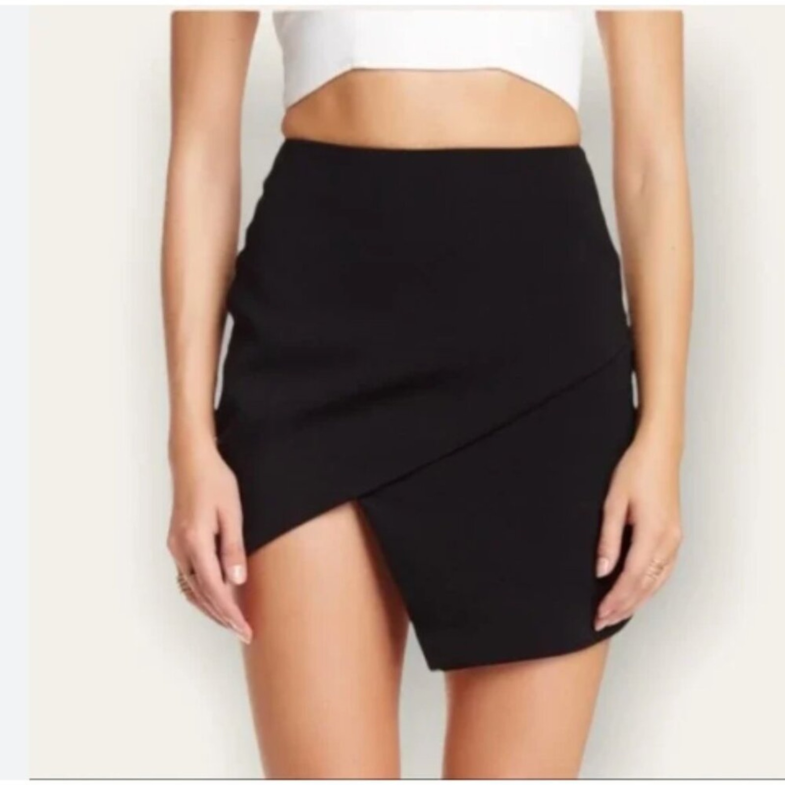 ASTR Asymmetrical Hem Wrap Style Black Mini Skirt Lined, size M