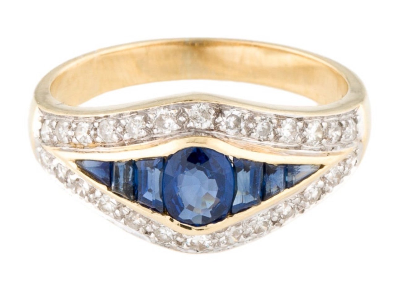 ESTATE ANTIQUE BLUEBERRY SAPPHIRE DIAMOND RING 18K YELLOW GOLD