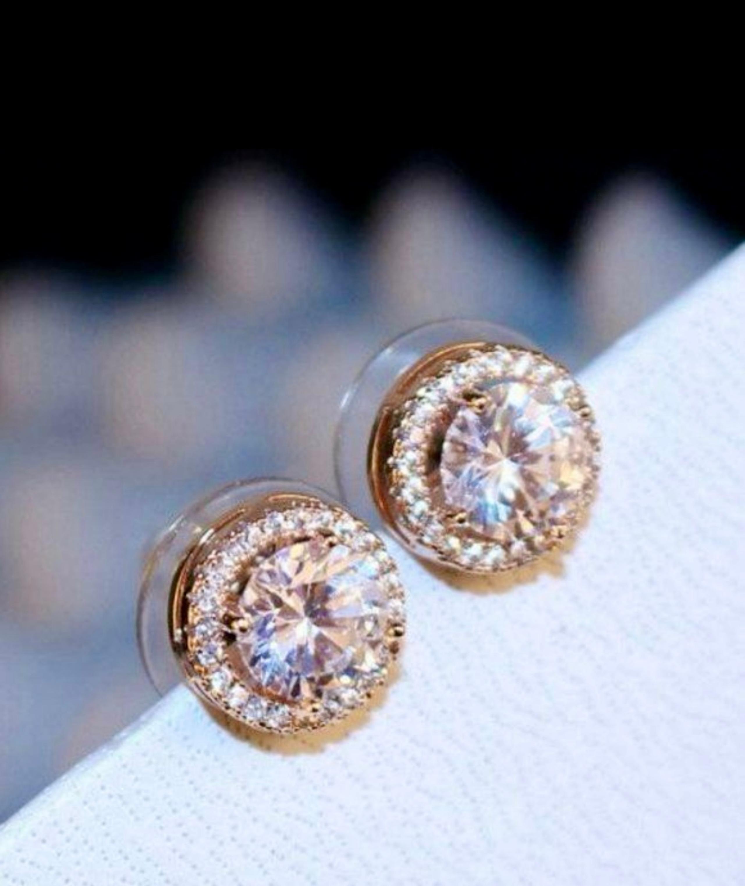 18k rose gold diamond halo earrings
