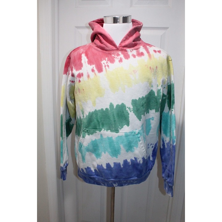 Talentless Mens Large Hoodie Rainbow White Tie Dye Printed Pullover Sweatshirt