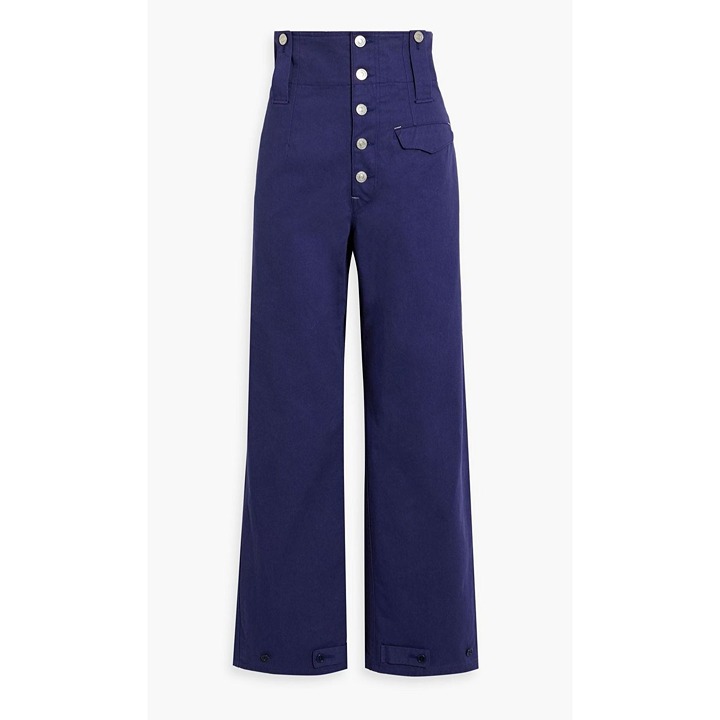 ISABEL MARANT Darlena Cotton Twill Wide Leg High Waist Trouser Pants Blue Sz 4