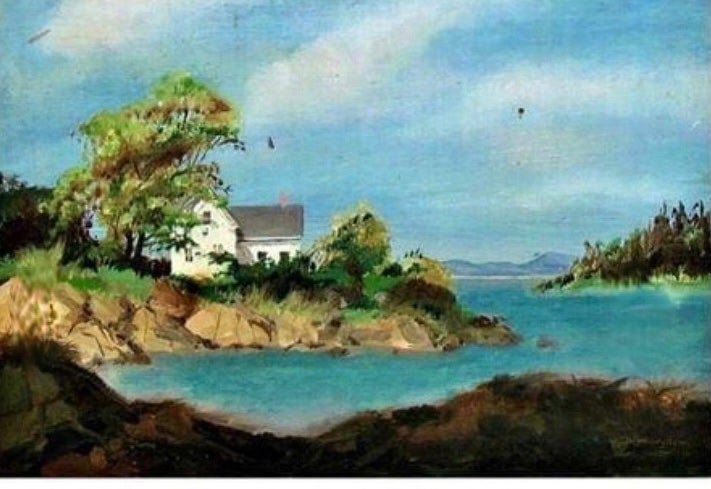 Signed Dillion Oil-On-Pine-Board Maine Coast Seascape