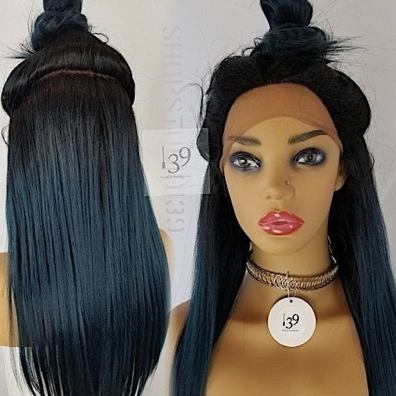 Multiple part lace front wig blue ombre