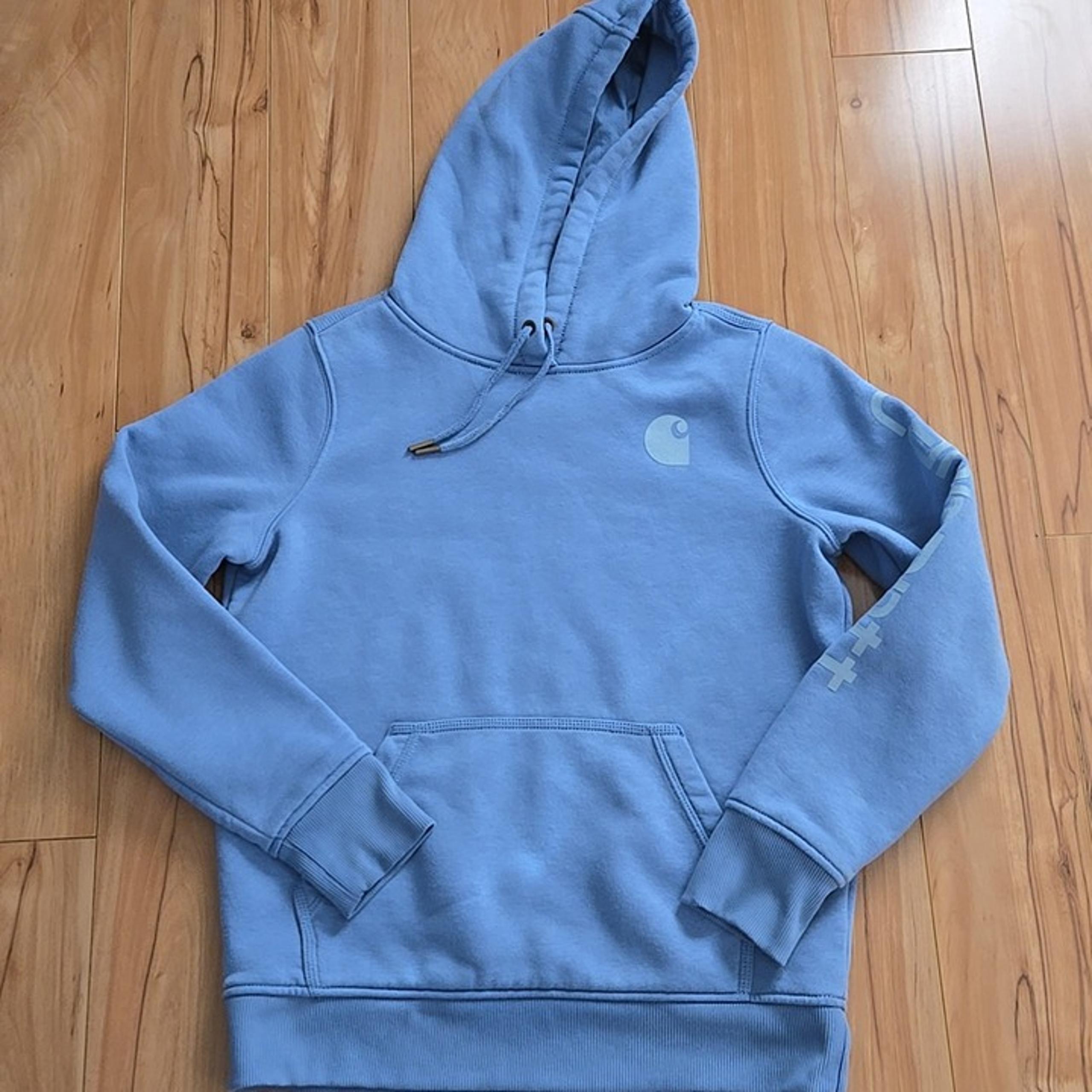 Carhartt Women's Relaxed Fit Midweight Logo Sleeve Blue Sweatshirt Small (4-6)
