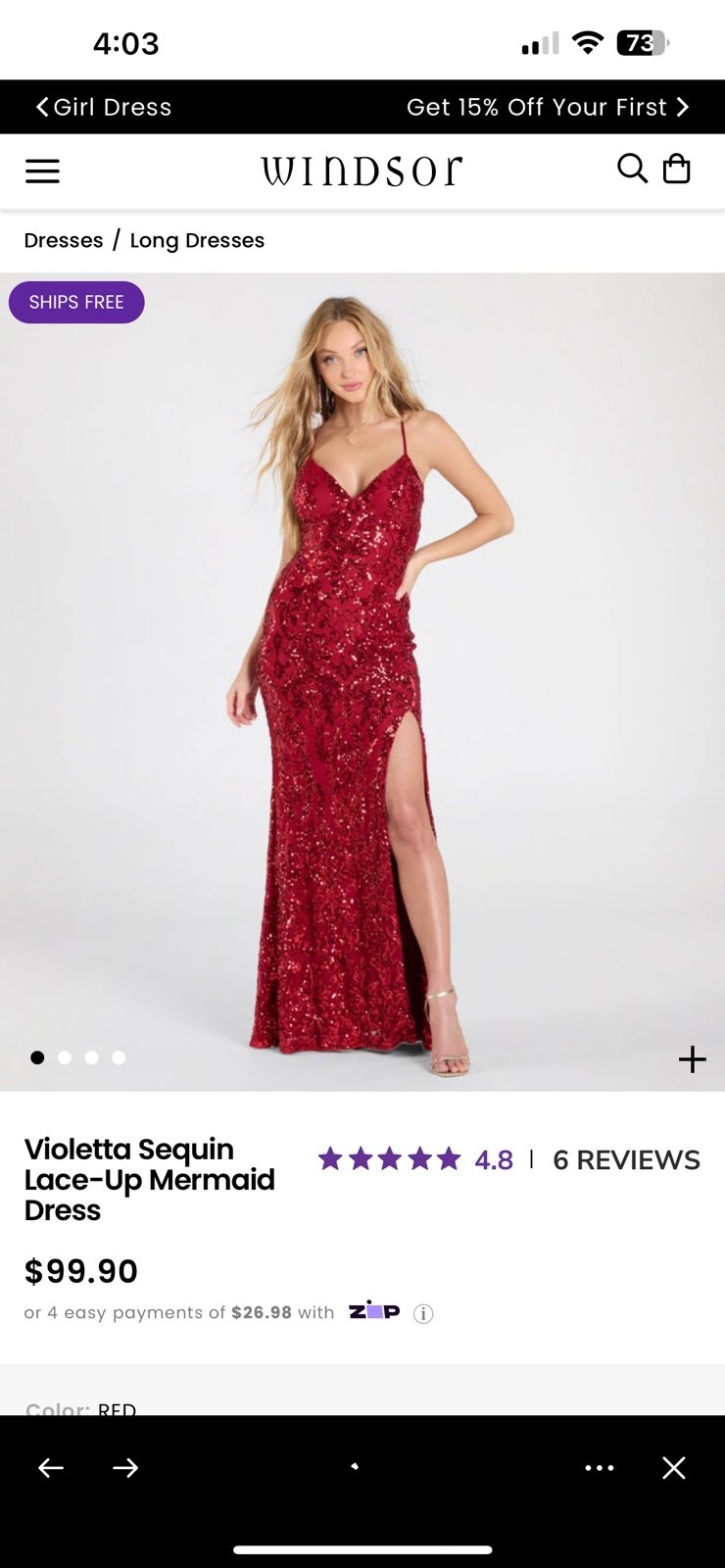 Red sequined prom or formal dress - beautiful and stunning