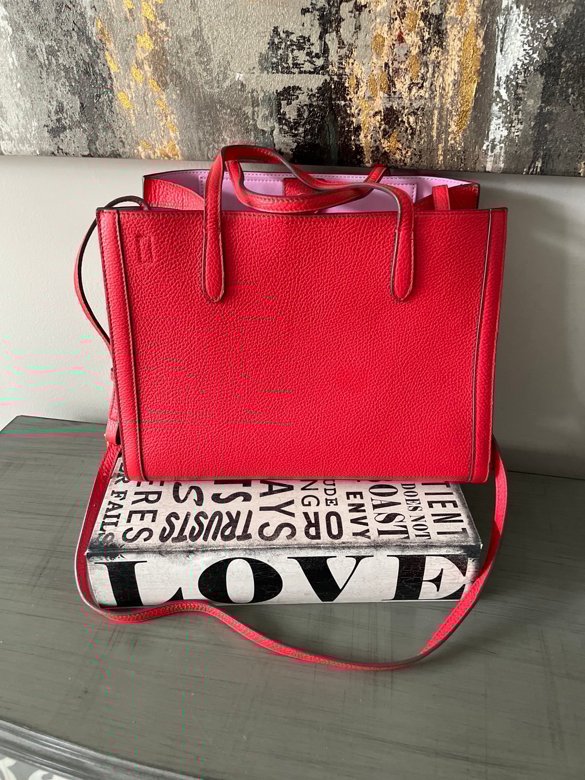 Banana republic red leather tote bag